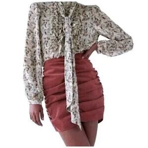 3/$20 ⭐️ Zara Corduroy Skirt XS Burgundy Red Ruched Draped Mini Casual Retro 70s